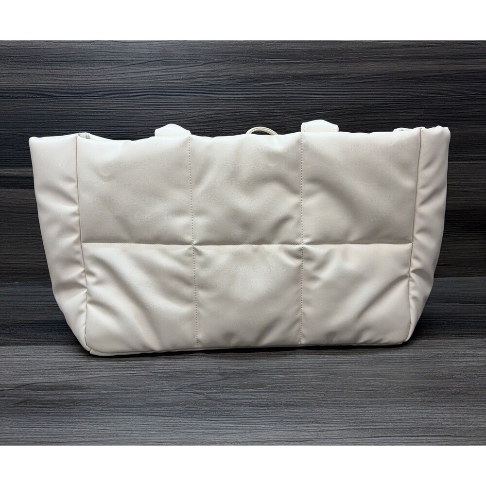 Ulta Cream Puffer Tote Bag Handle Large Off-White Beige Shopper Purse *Read*